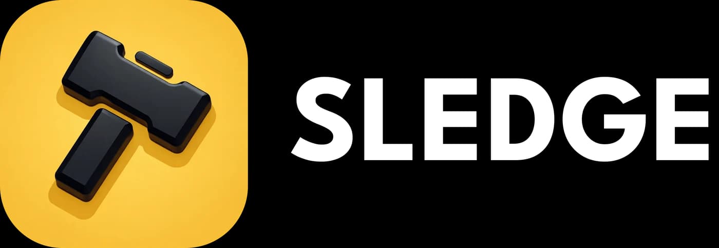 Current Sledge logo — 3D symbol with wordmark